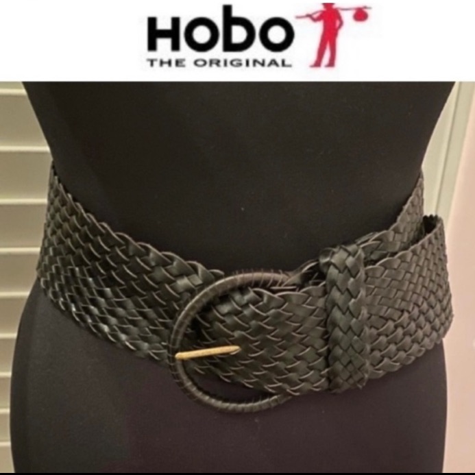 Hobo Black Leather Woven Belt
